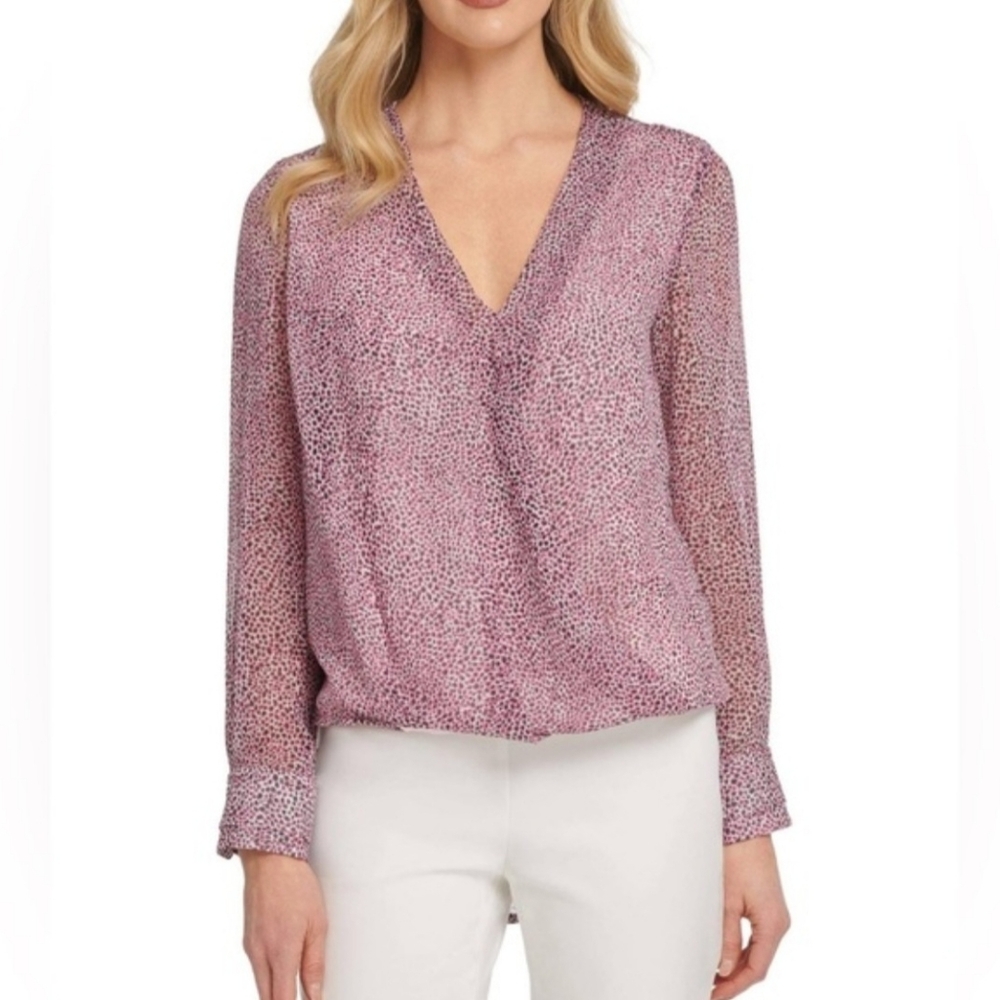 DKNY Pink Faux Wrap Blouse SZ S